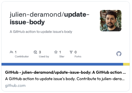 Screenshot of the rendering of the social media preview of the link of my GitHub Action repository that shows useful information