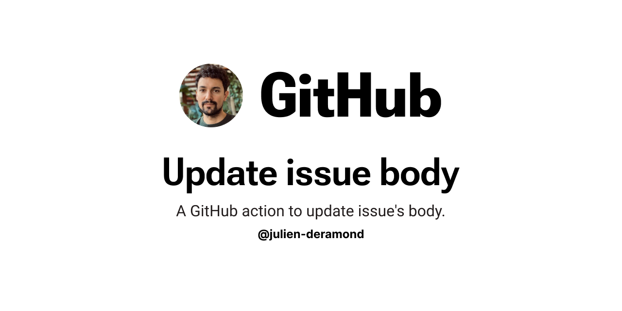 Social preview of my GitHub Action based on the repo card template provided by GitHub with my profile picture, the project name as a title, a description of the project, and my GitHub username