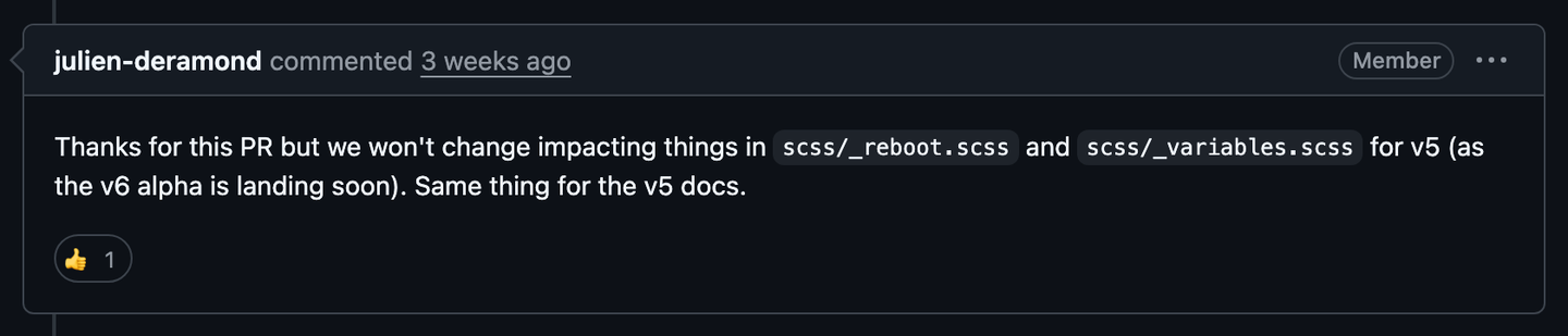 Julien's comment: thanks, but we won't change the reboot and variables Sass files for v5, as the v6 alpha is landing soon.