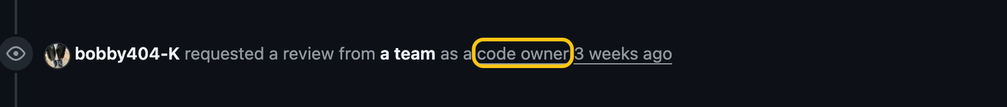 A pull request timeline event: bobby404-K requested a review from a team as a code owner.